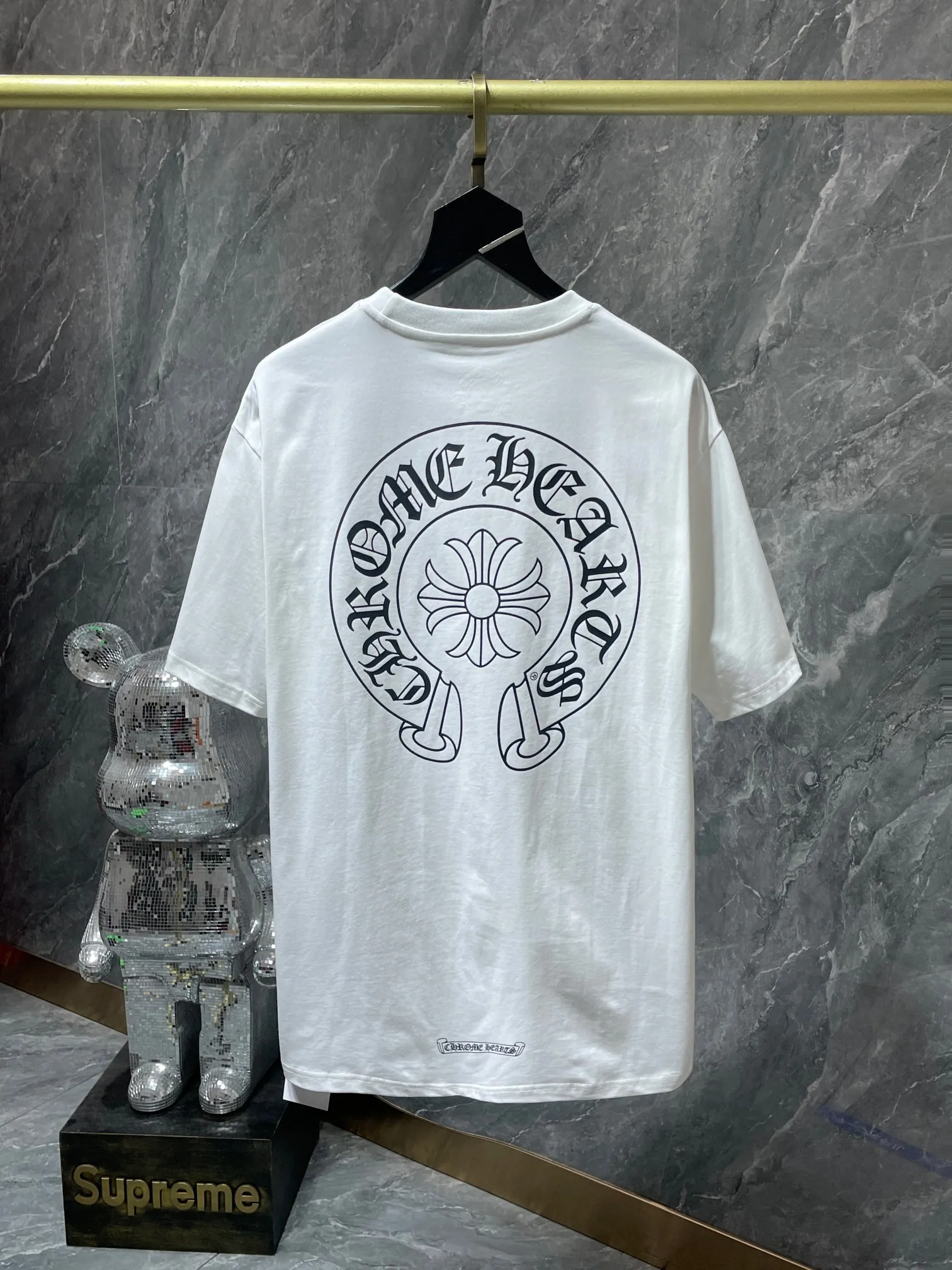 P140 New in summer Chrome Hearts 25ss 260g~270g High-weight, environmentally friendly and high-quality top-quality fabric Classic large horseshoe cross pattern Sanskrit short sleeves Imported glue printing and dyeing Counter synchronization 1:1 replica version Recommended color: black white Size: S, M, L, XL